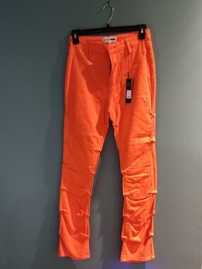 Fashion Nova Neon Orange Cargo-Style Stretch Pants